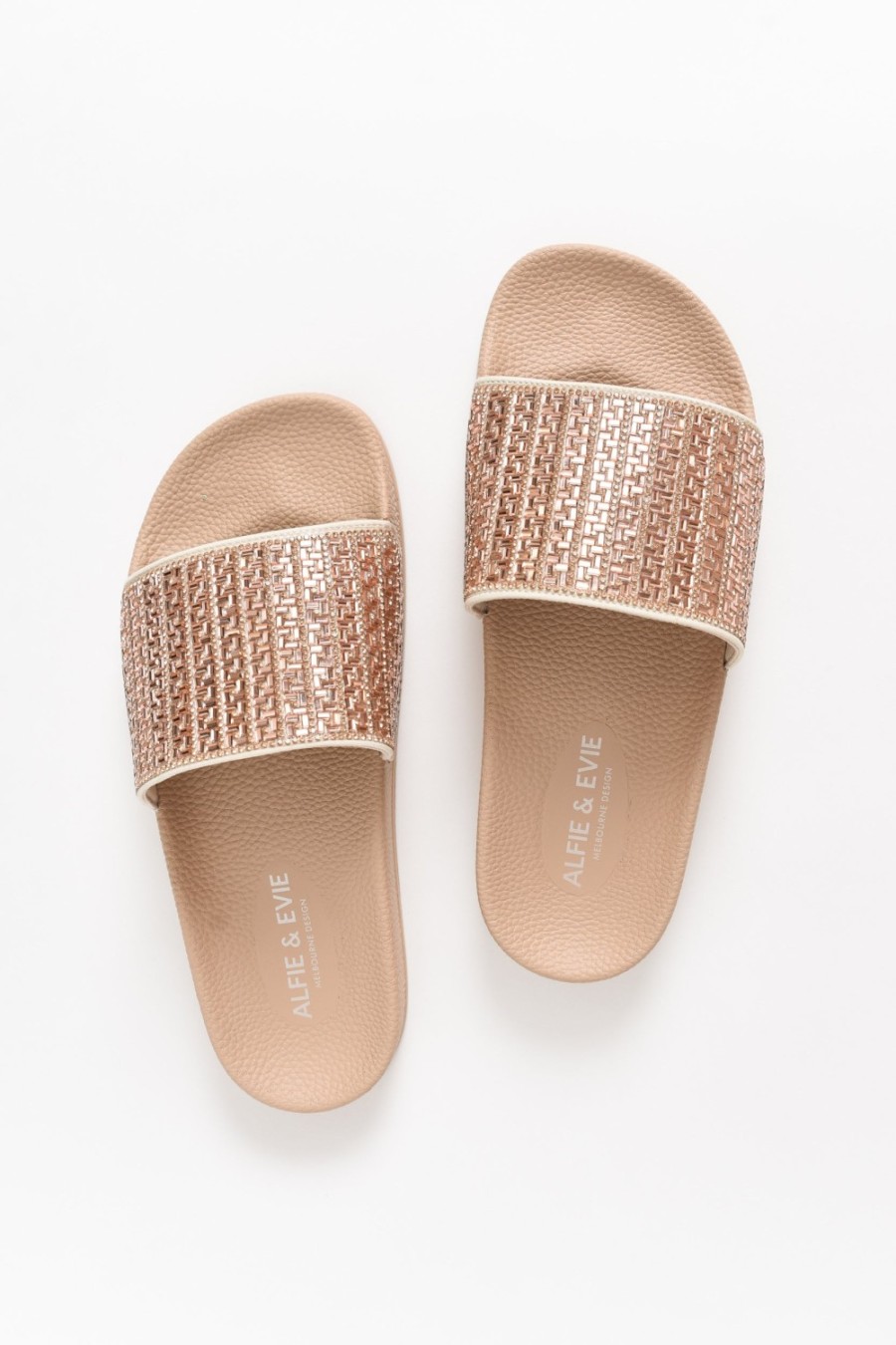 Shoes Alfie And Evie Slides | Billie Rose Gold Diamante Slide