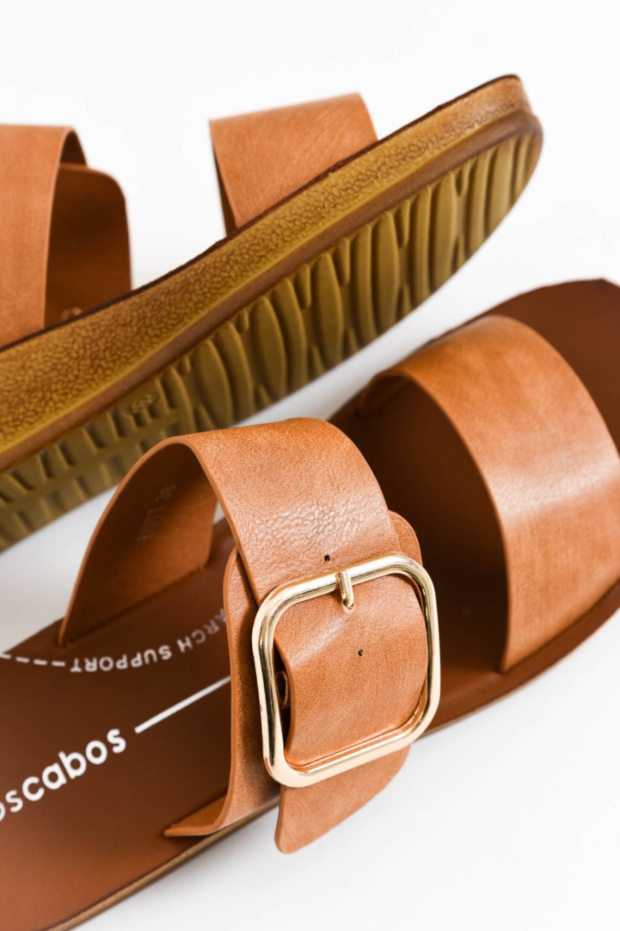 Shoes Los Cabos Flat Sandals | Doti Tan Buckle Slide