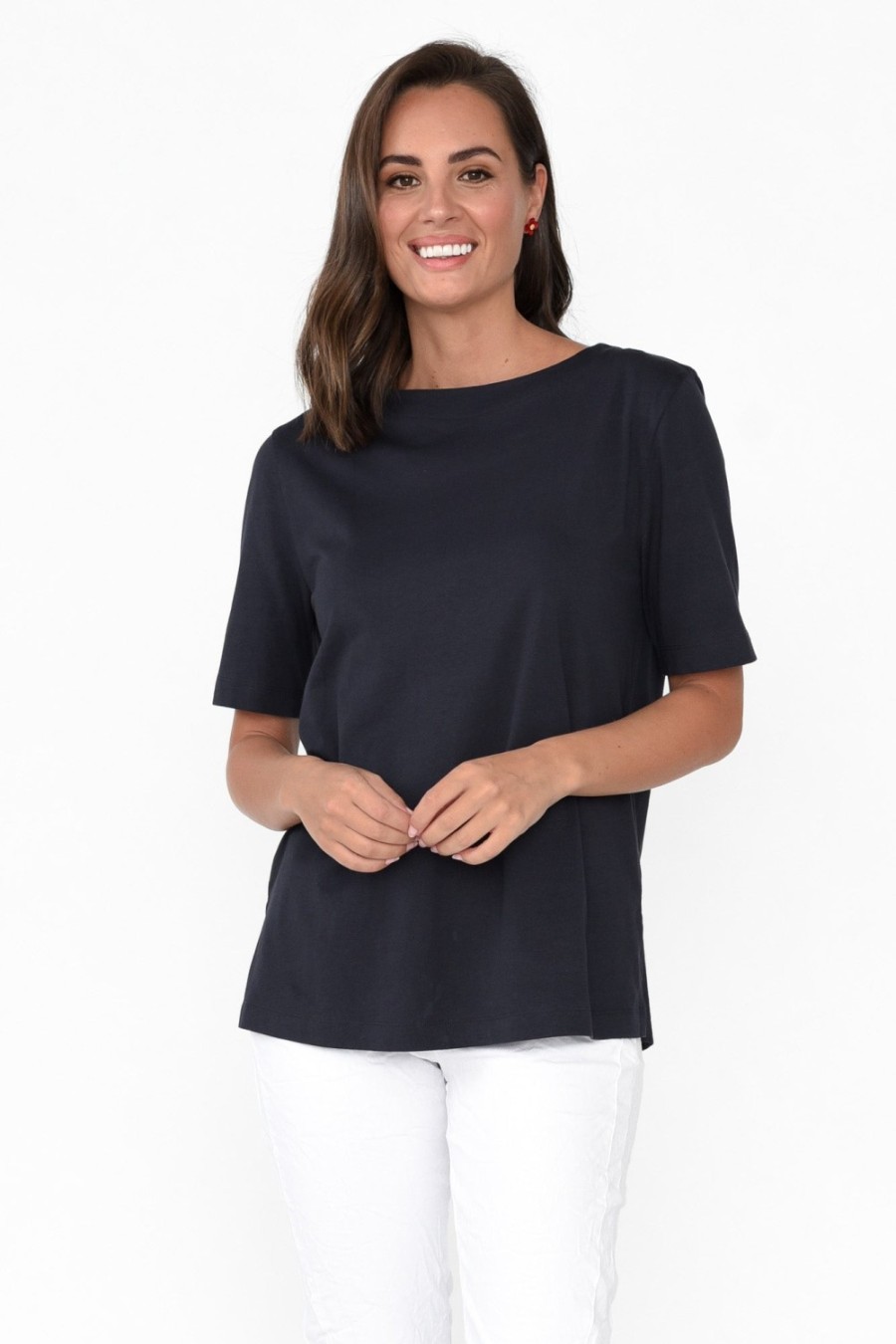 Clothing Betty Basics Cotton Tops | Rosalie Charcoal Cotton Tee