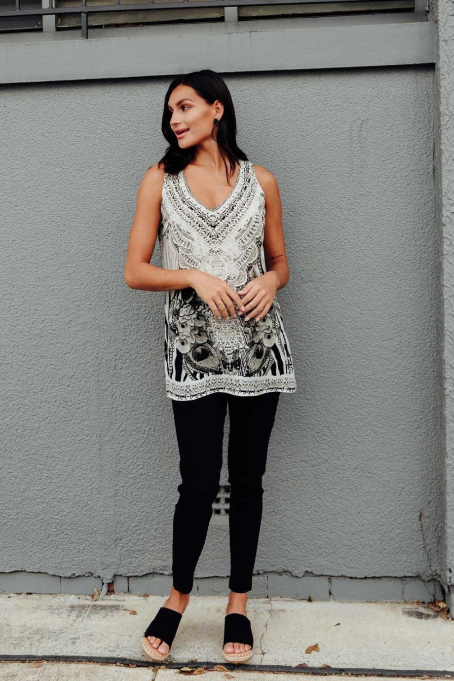 Clothing Fashion Spectrum Sleeveless Tops | Grey Safari Silk Singlet Top