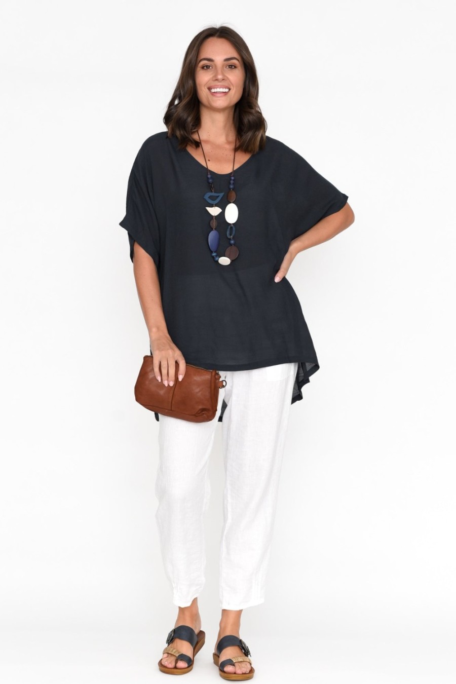 Clothing Cotton Village Cotton Tops | Elvira Navy Drape Top