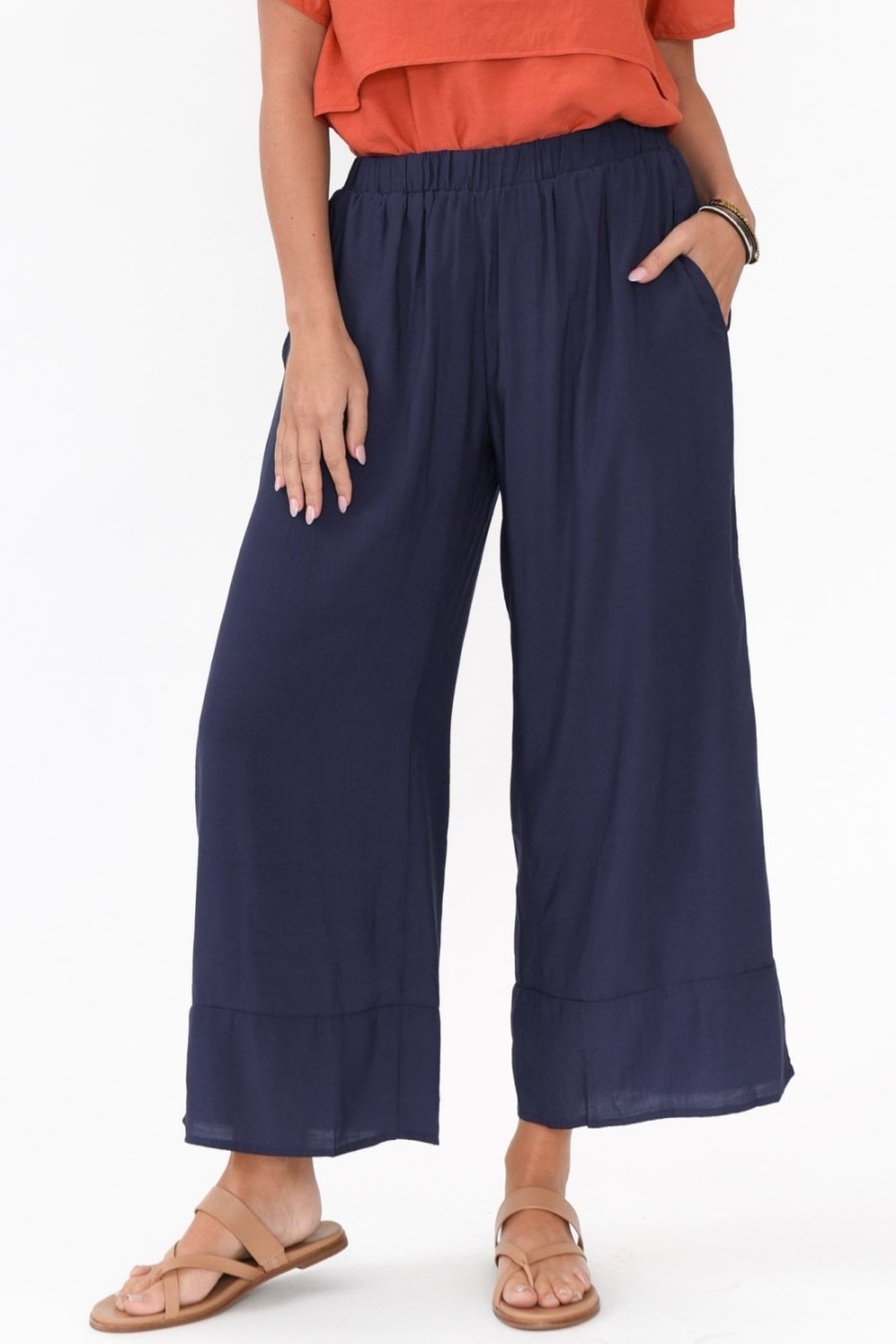 Clothing La Mode Pants | Samira Navy Cotton Wide Leg Pant