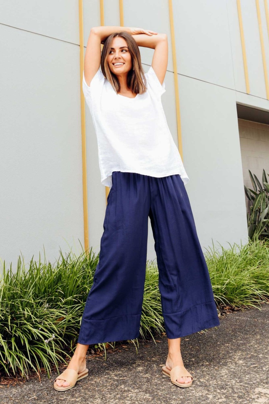 Clothing La Mode Pants | Samira Navy Cotton Wide Leg Pant