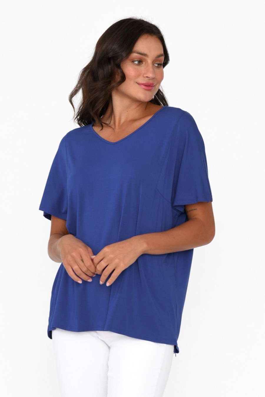 Clothing Tani Sleeved Tops | Ivy Cobalt Micro Modal Swing Tee