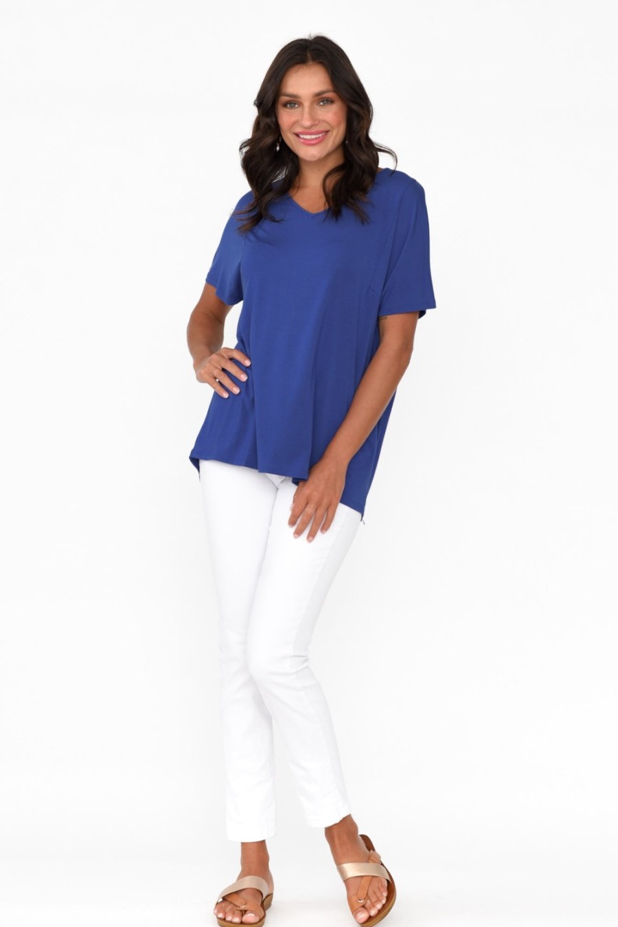 Clothing Tani Sleeved Tops | Ivy Cobalt Micro Modal Swing Tee