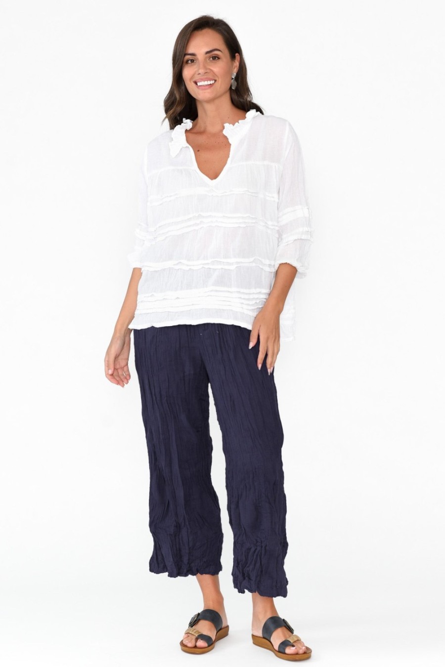 Clothing Namastai Pants | Costello Navy Crinkle Cotton Pant