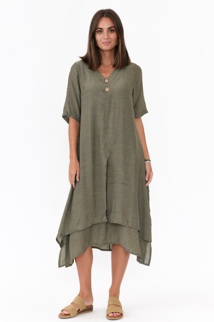 Clothing La Mode Cotton Dresses | Nala Khaki Layers Dress