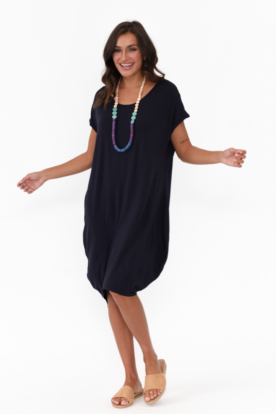 Clothing Tani Above Knee Dresses | Tulip Navy Micro Modal Drape Dress