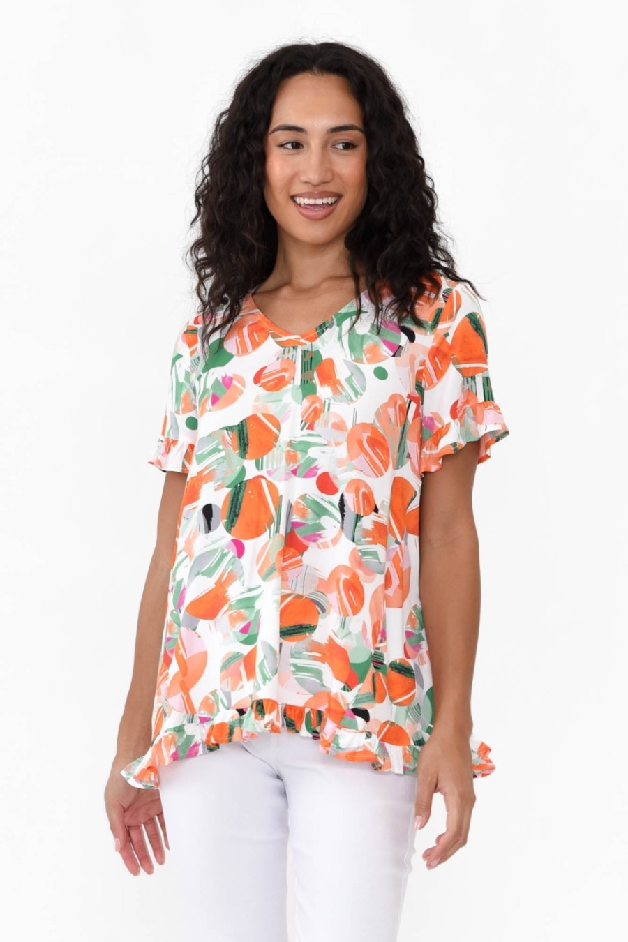 Clothing Willow Tree Sleeved Tops | Logan Orange Spot Ruffle Top