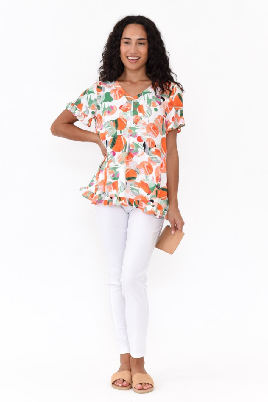 Clothing Willow Tree Sleeved Tops | Logan Orange Spot Ruffle Top