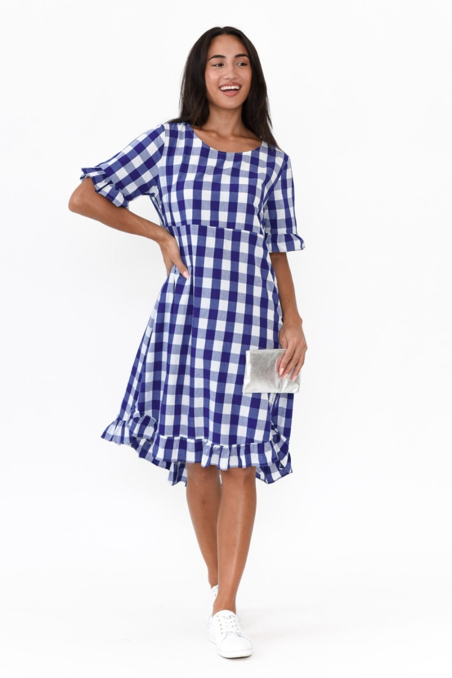 Clothing Worthier Cotton Dresses | Val Blue Gingham Cotton Dress