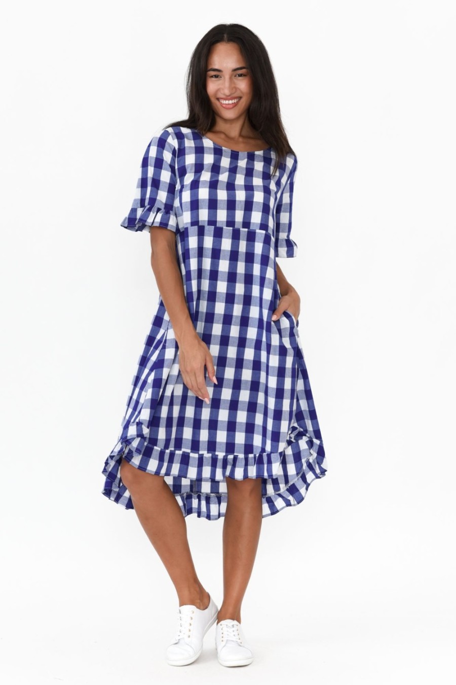 Clothing Worthier Cotton Dresses | Val Blue Gingham Cotton Dress