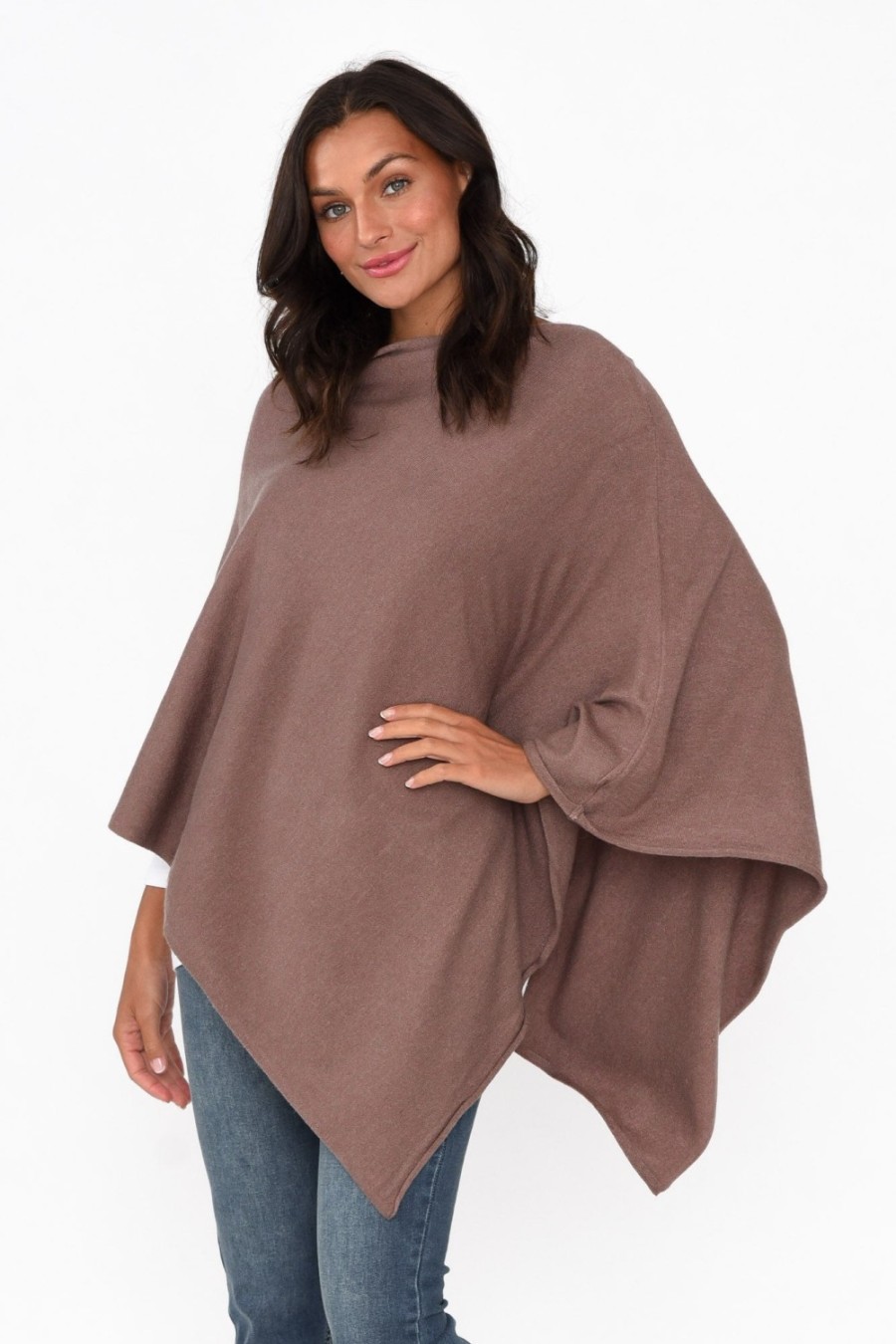 Clothing Zura Ponchos | Amy Chocolate Wool Blend Poncho