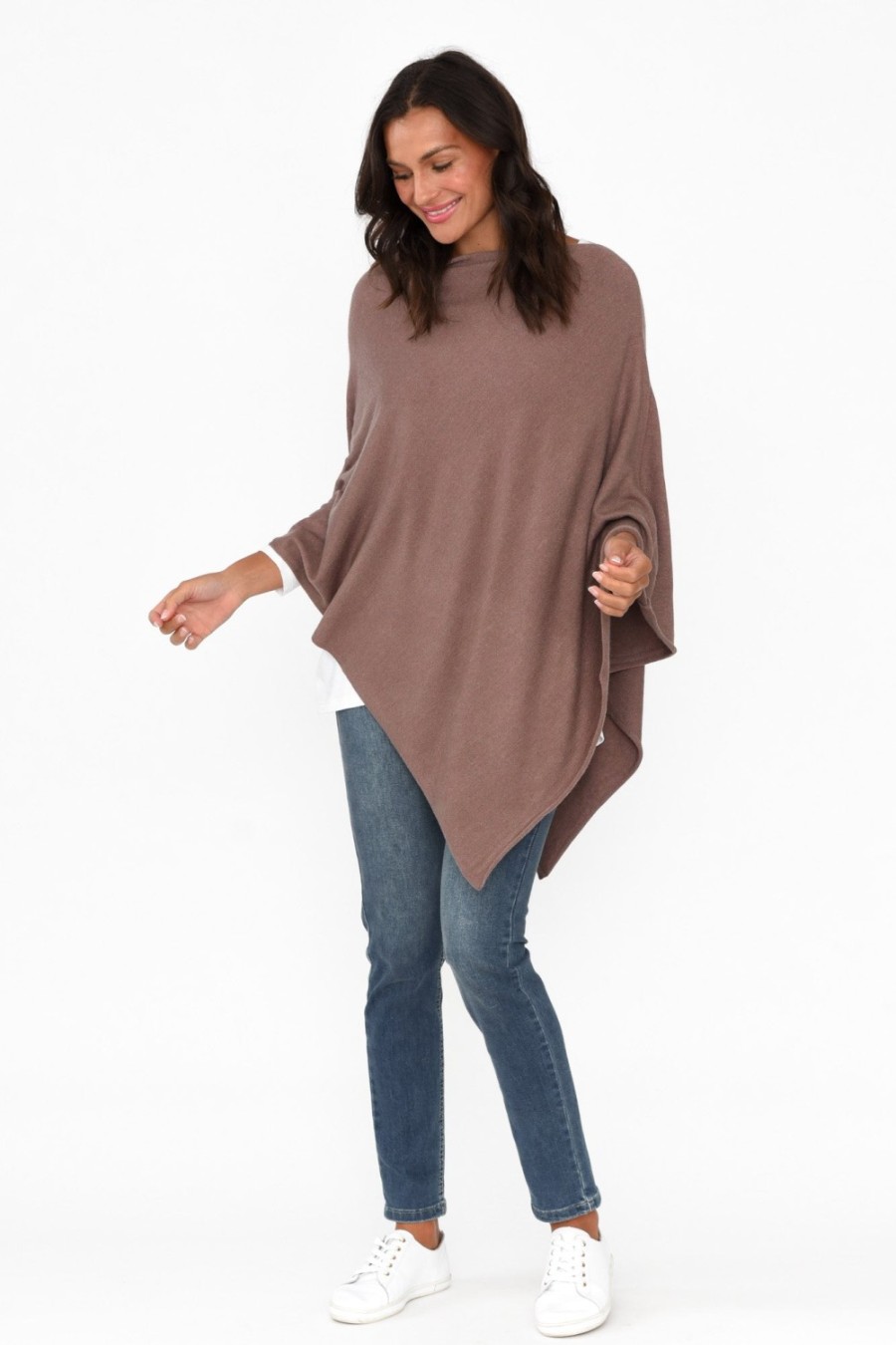 Clothing Zura Ponchos | Amy Chocolate Wool Blend Poncho