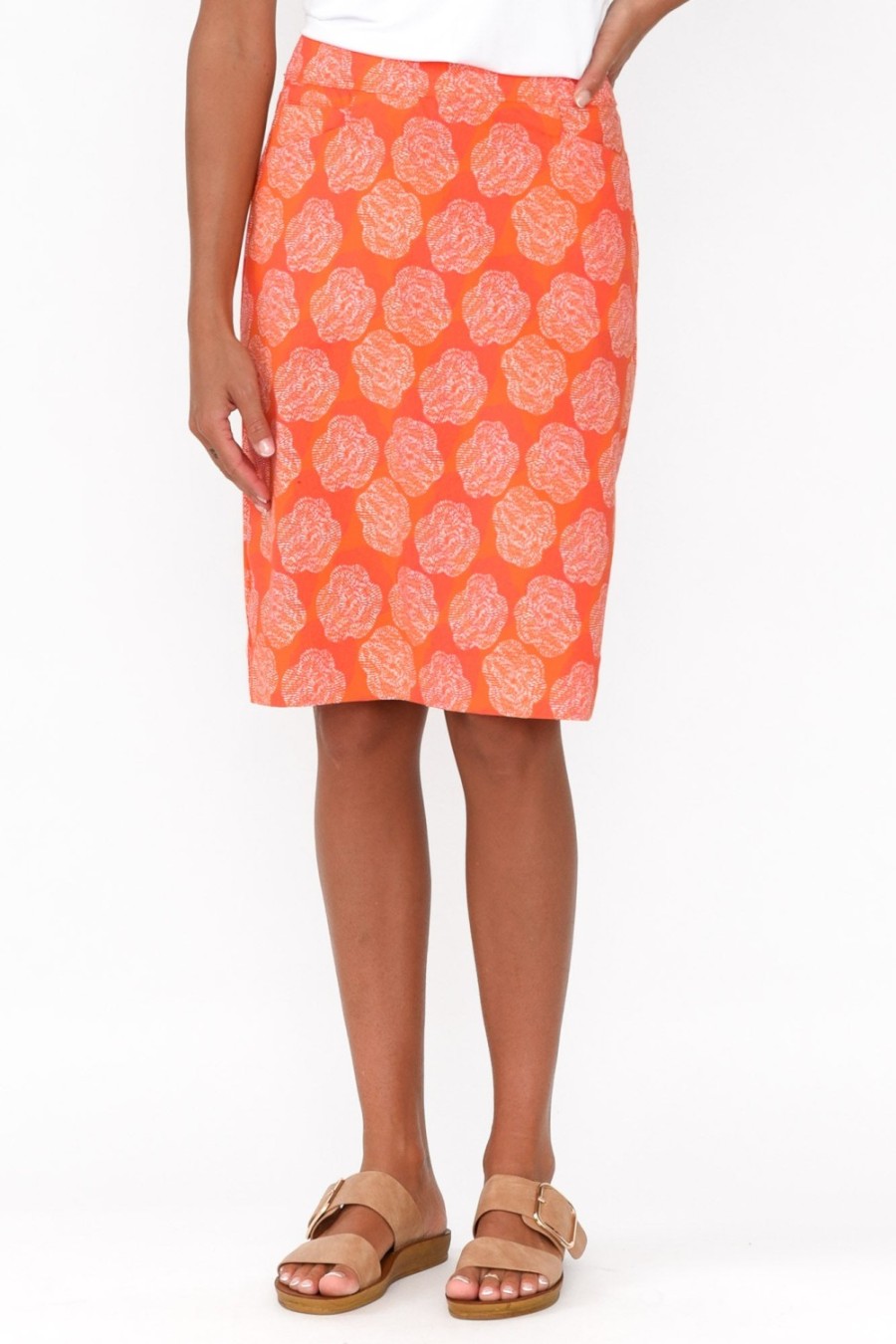 Clothing Foil Skirts | Brynn Orange Spot Cotton Blend Skirt