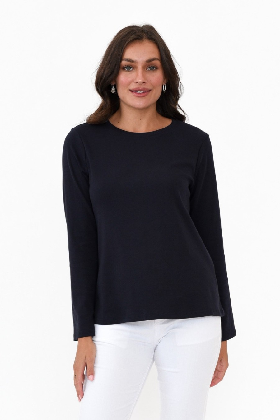 Clothing Gordon Smith Cotton Tops | Porter Navy Cotton Long Sleeve Top