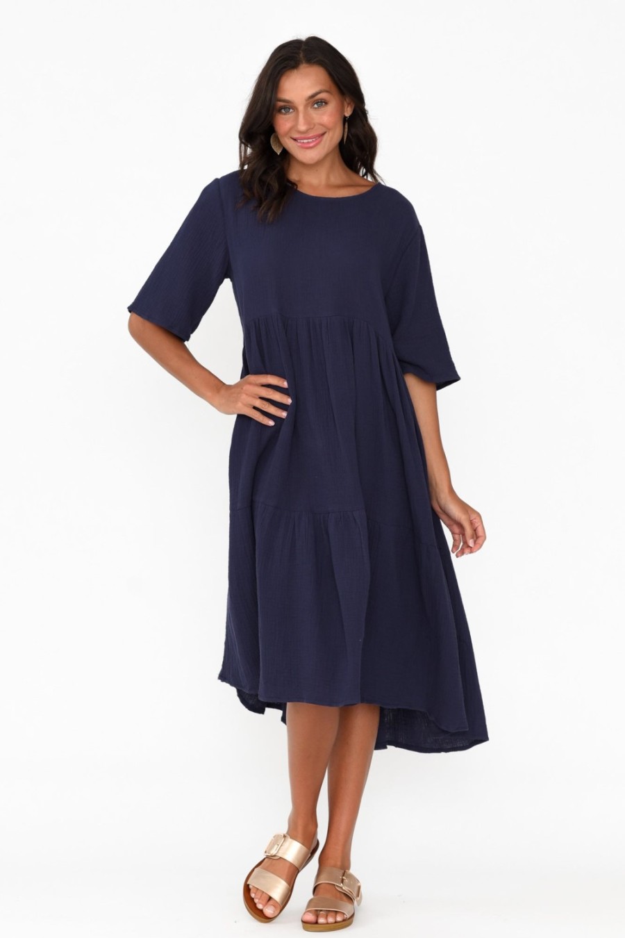 Clothing La Mode Cotton Dresses | Esmerelda Navy Cotton Tier Dress