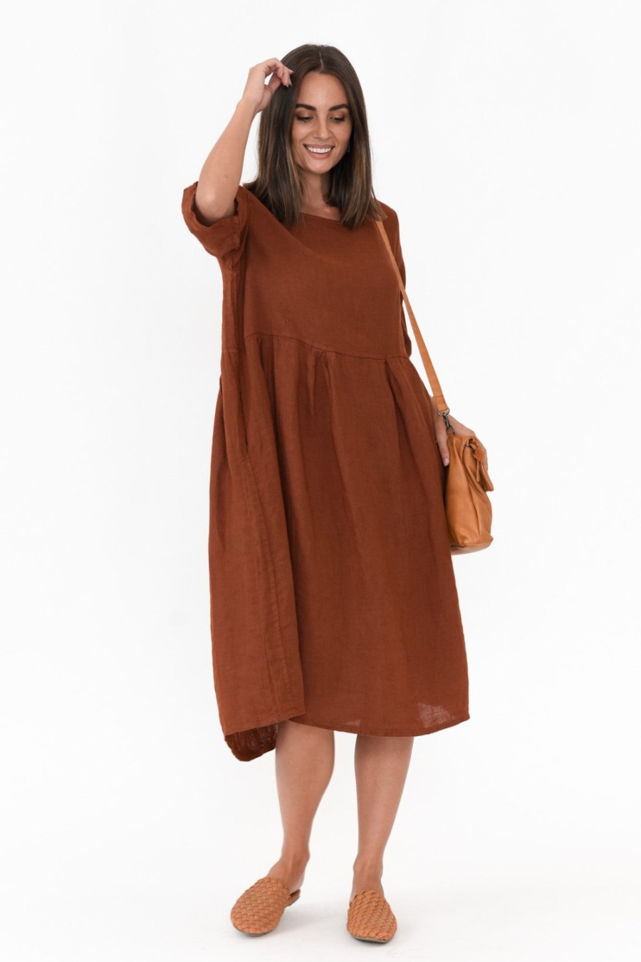 Clothing Donna Donna Linen Dresses | Davina Brown Linen Swing Dress