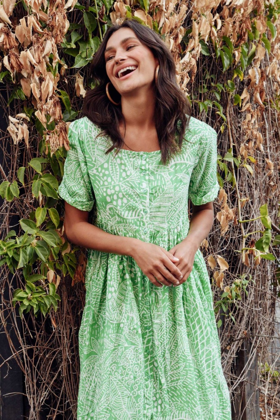 Clothing Orientique Cotton Dresses | Leros Green Jungle Organic Cotton Dress