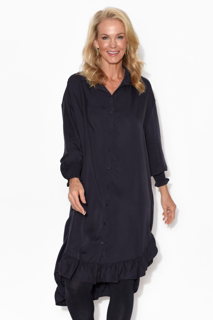 Clothing PQ Below Knee Dresses | Elma Navy Tencel Shirt Dress