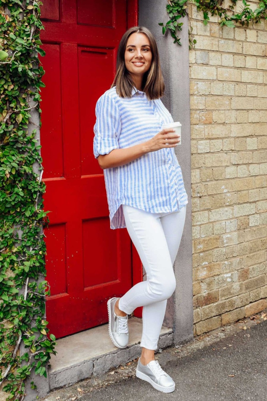 Clothing Worthier Linen Tops | Hyatt Blue Stripe Linen Shirt