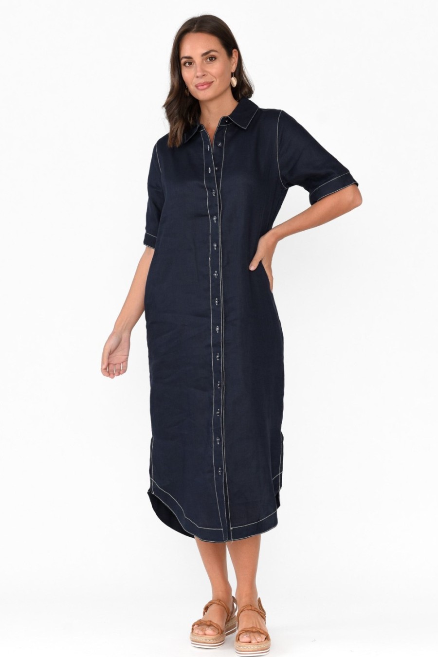 Clothing Label of Love Linen Dresses | Alaska Navy Linen Shirt Dress