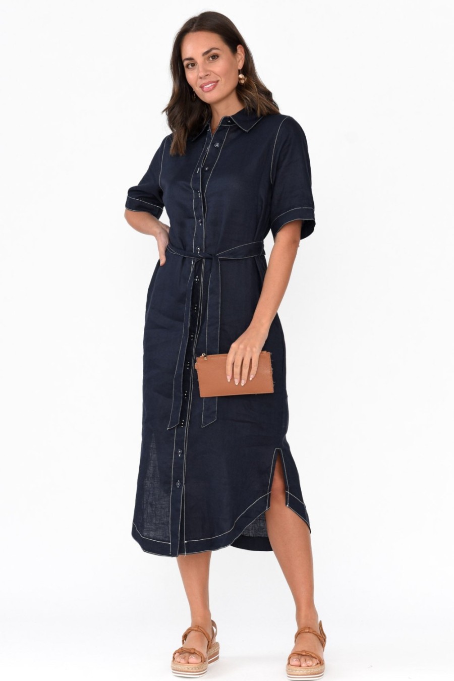 Clothing Label of Love Linen Dresses | Alaska Navy Linen Shirt Dress