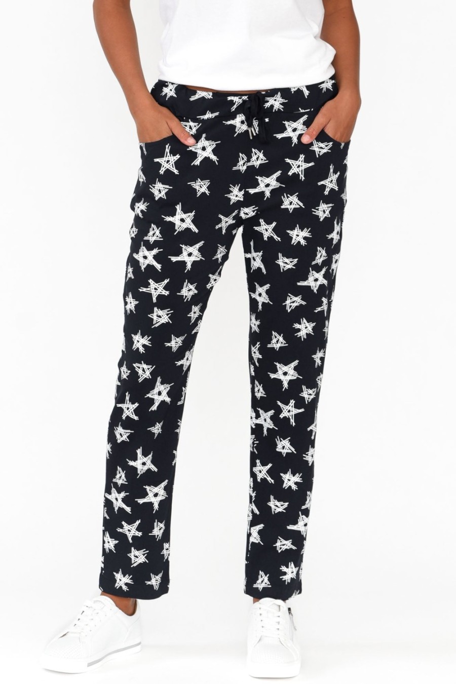 Clothing Cali and Co Pants | Boyce Navy Star Cotton Blend Stretch Pant