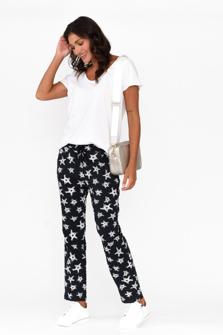 Clothing Cali and Co Pants | Boyce Navy Star Cotton Blend Stretch Pant