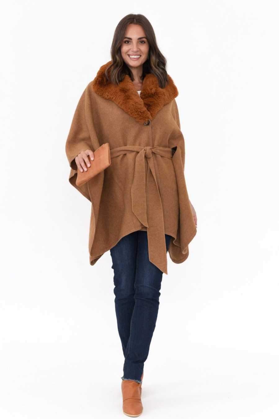 Clothing Zura Ponchos | Levi Chocolate Wool Blend Cape