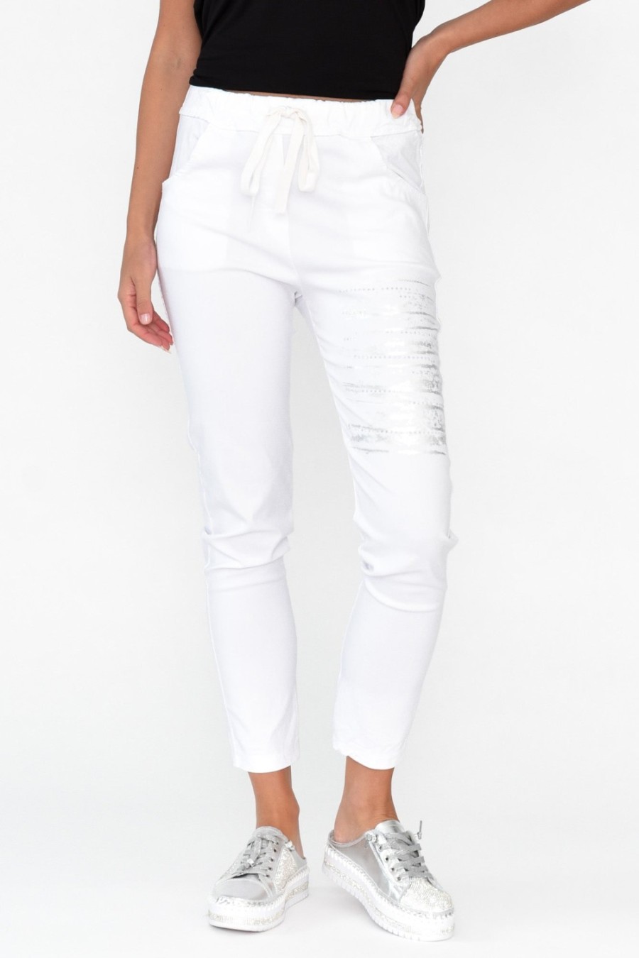 Clothing La Strada Pants | Zachary White Foil Stretch Pant