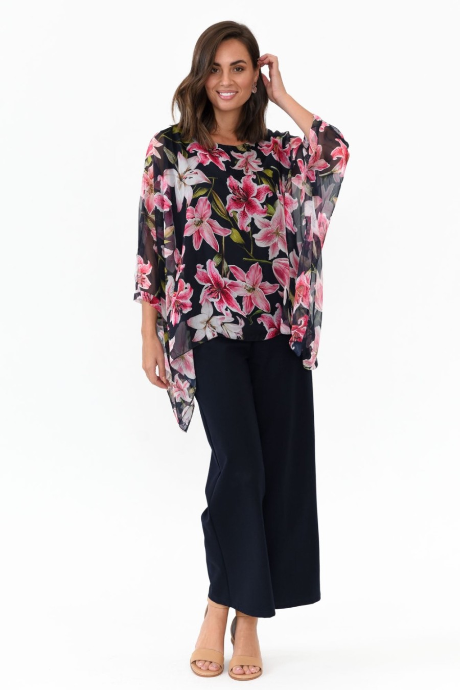 Clothing L'amore Sleeved Tops | Melvina Navy Floral Layer Top