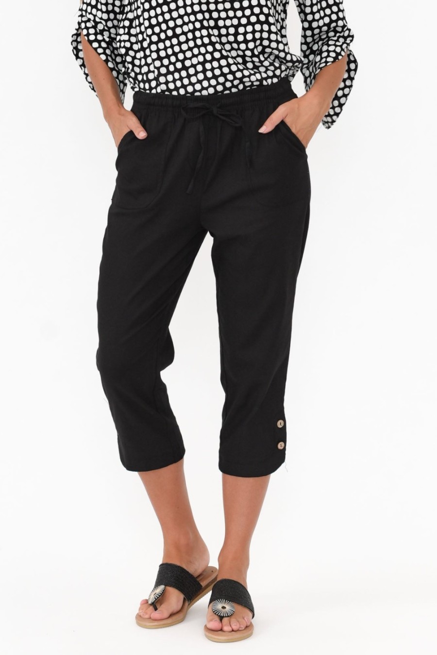 Clothing Willow Tree Pants | Wright Black Linen Blend Stretch Pant