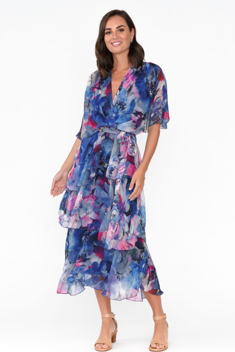 Clothing L'amore Midi Dresses | Zula Blue Blossom Layer Dress