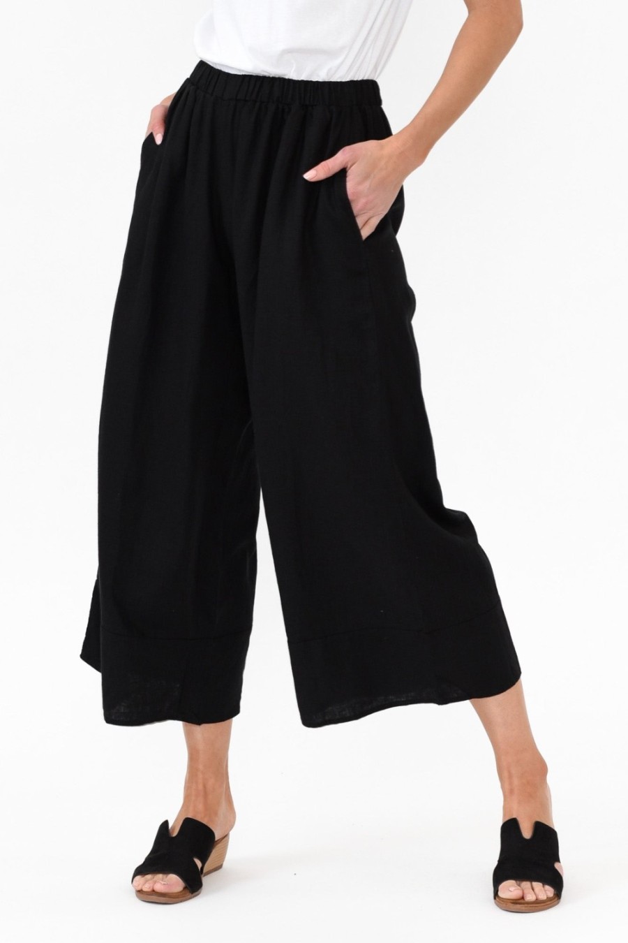 Clothing Cali and Co Pants | Colleen Black Linen Wide Leg Pant