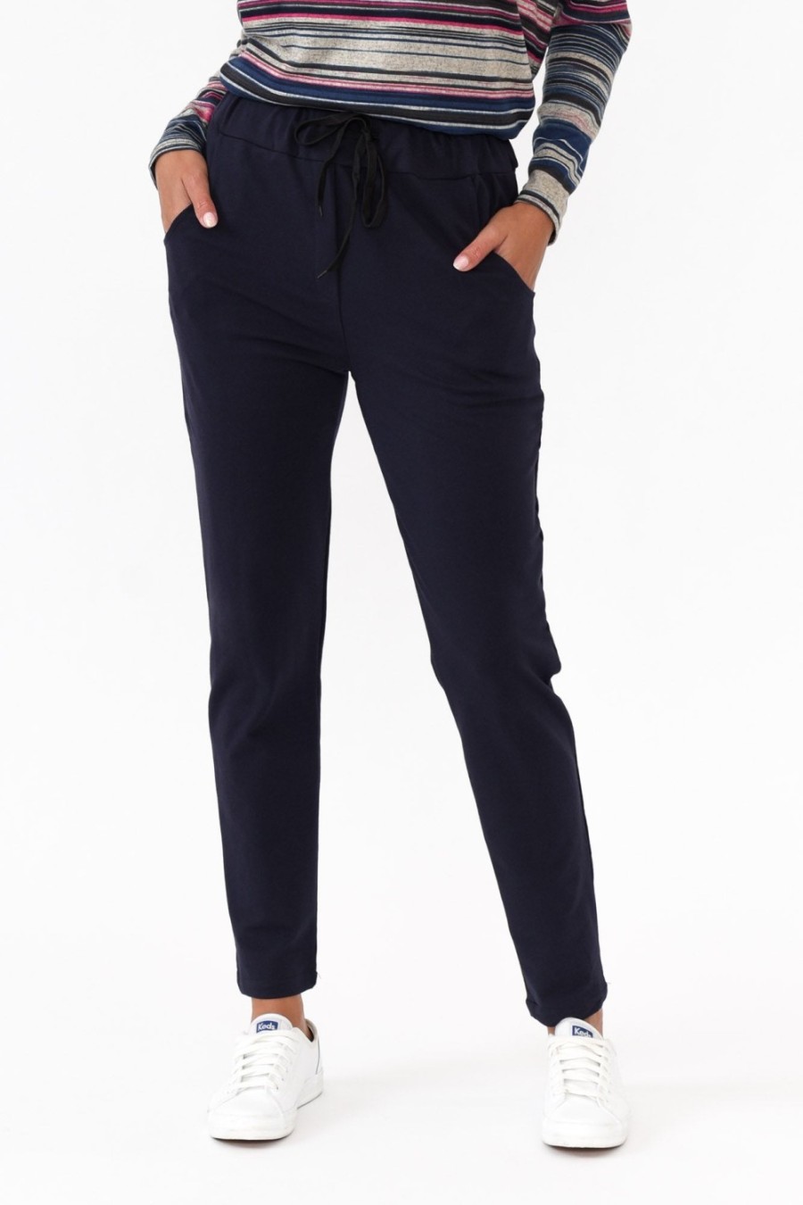 Clothing Hourglass Pants | Rylan Navy Cotton Tie Pant