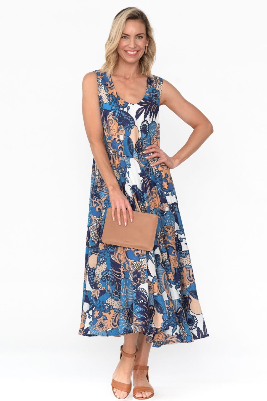 Clothing Mozaic Cotton Dresses | Daydream Blue Blossom Cotton Midi Dress