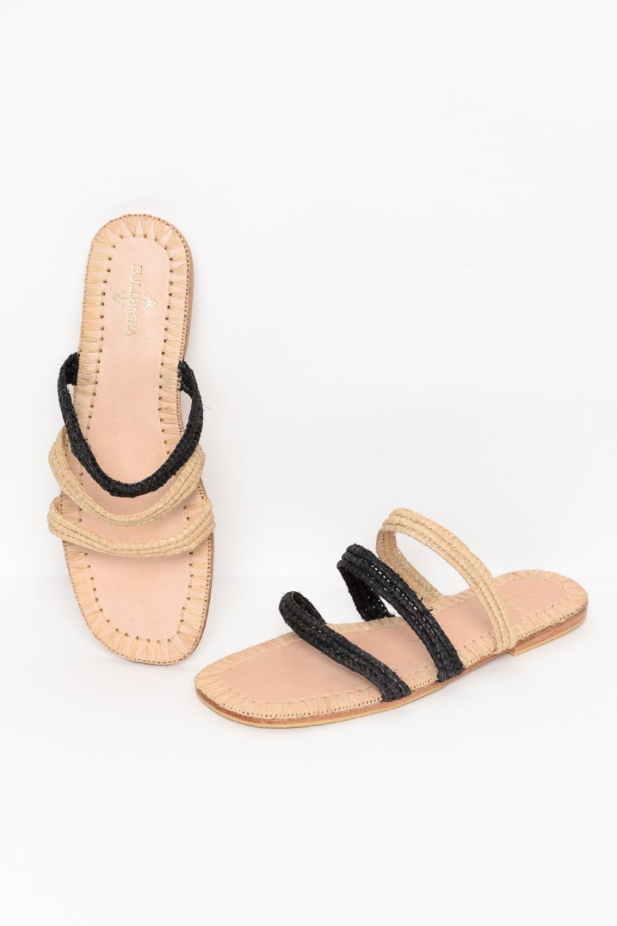 Shoes Bulibasha Slides | Tafrara Monochrome Straw Multi Strap Slide