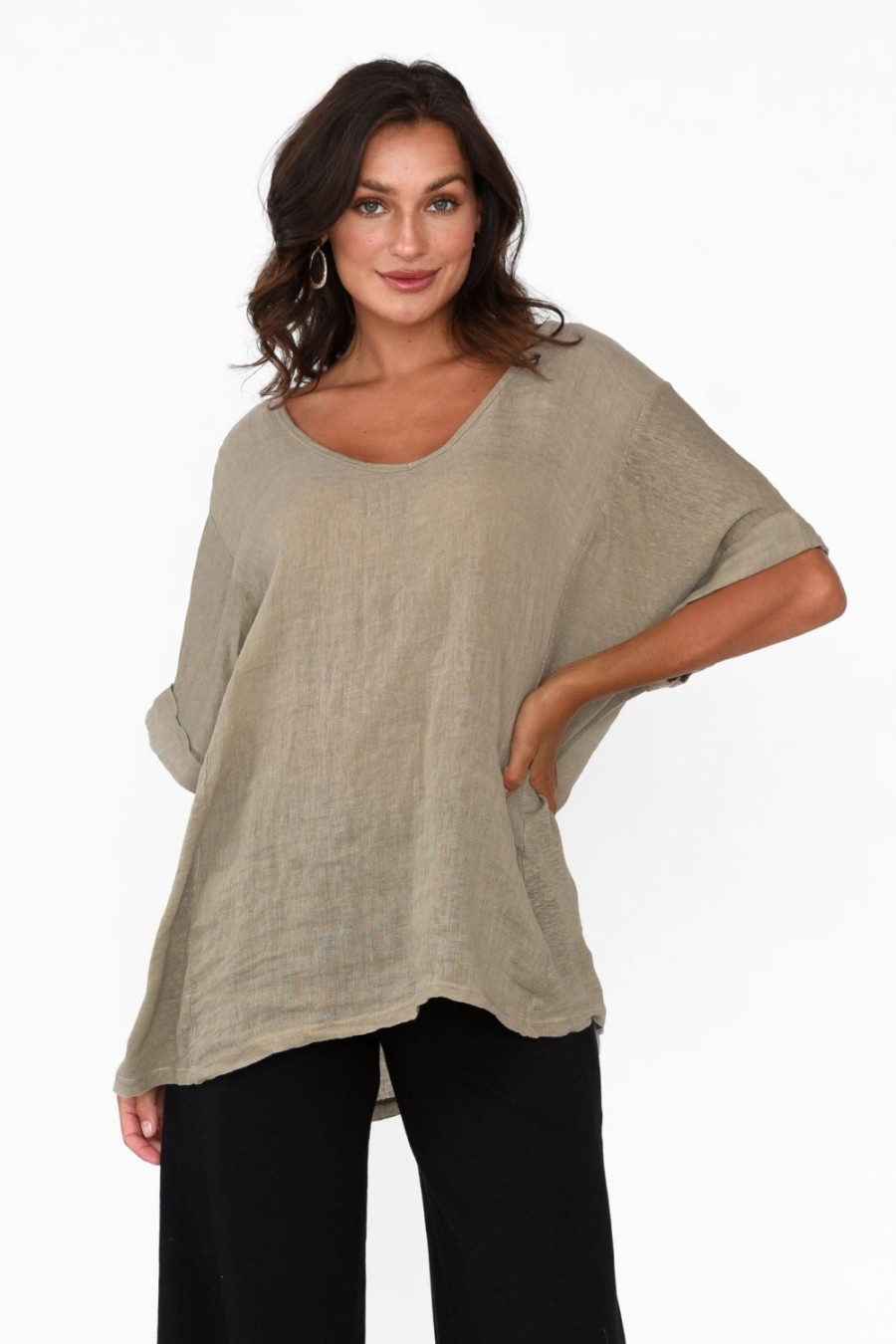 Clothing Talia Benson Linen Tops | Oversized Anna Natural Linen Tee