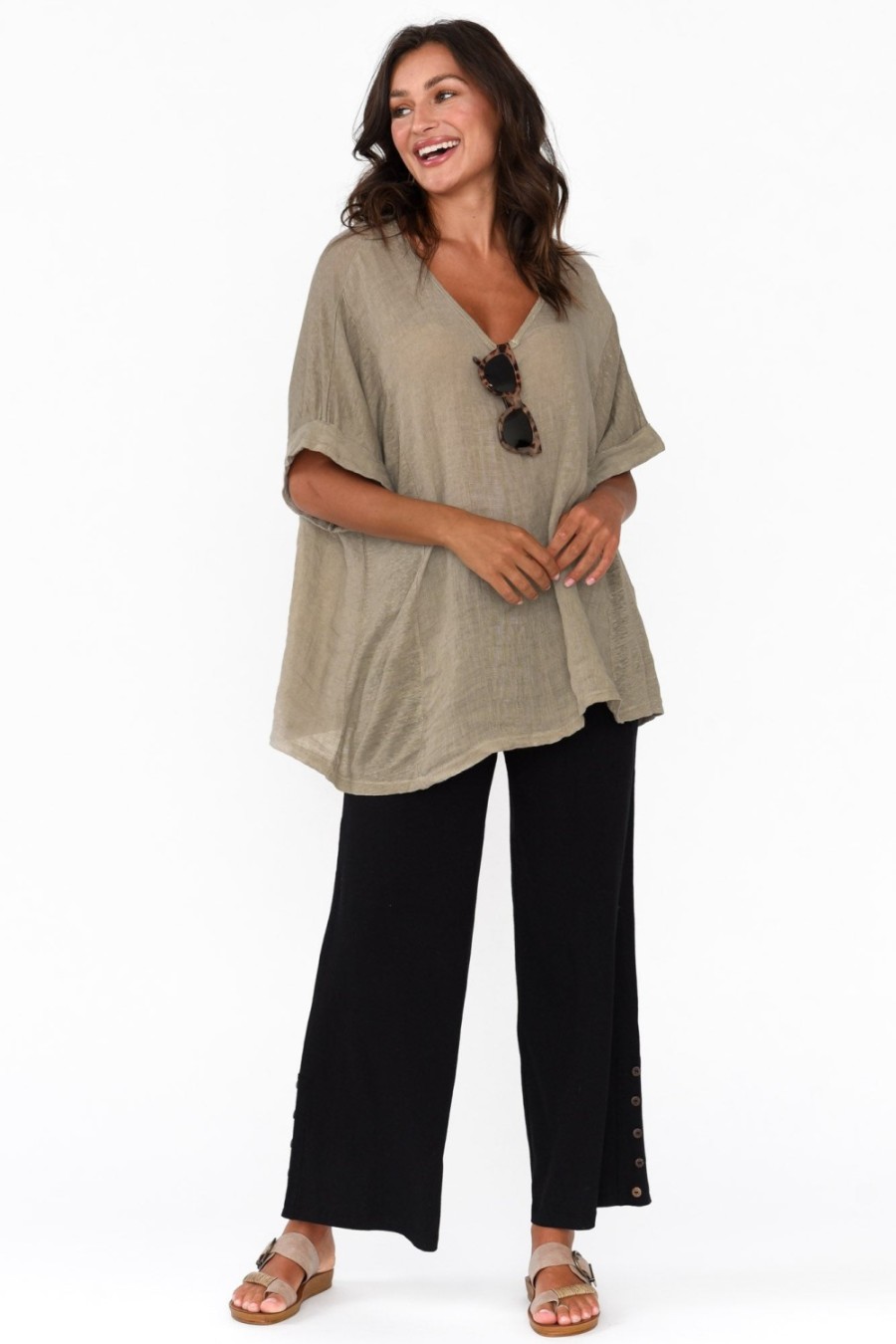 Clothing Talia Benson Linen Tops | Oversized Anna Natural Linen Tee