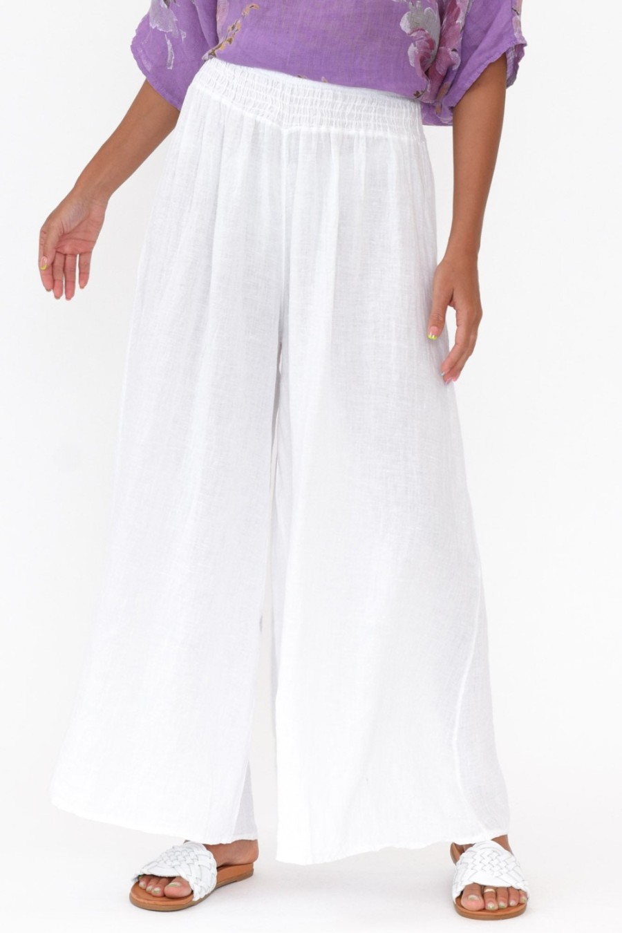 Clothing Donna Donna Pants | Rumi White Wide Leg Linen Pant