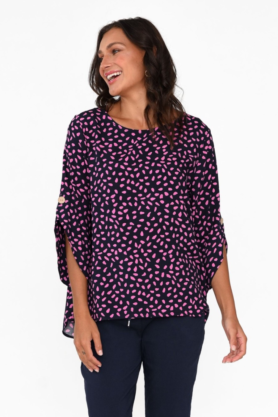 Clothing Hourglass Sleeved Tops | Raven Pink Fleck Hi Lo Top