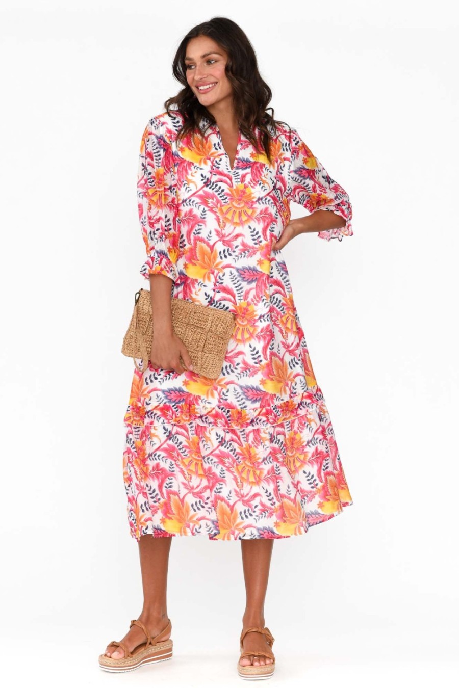 Clothing Liberty Rose Midi Dresses | Jetta Pink Botanical Shirt Dress