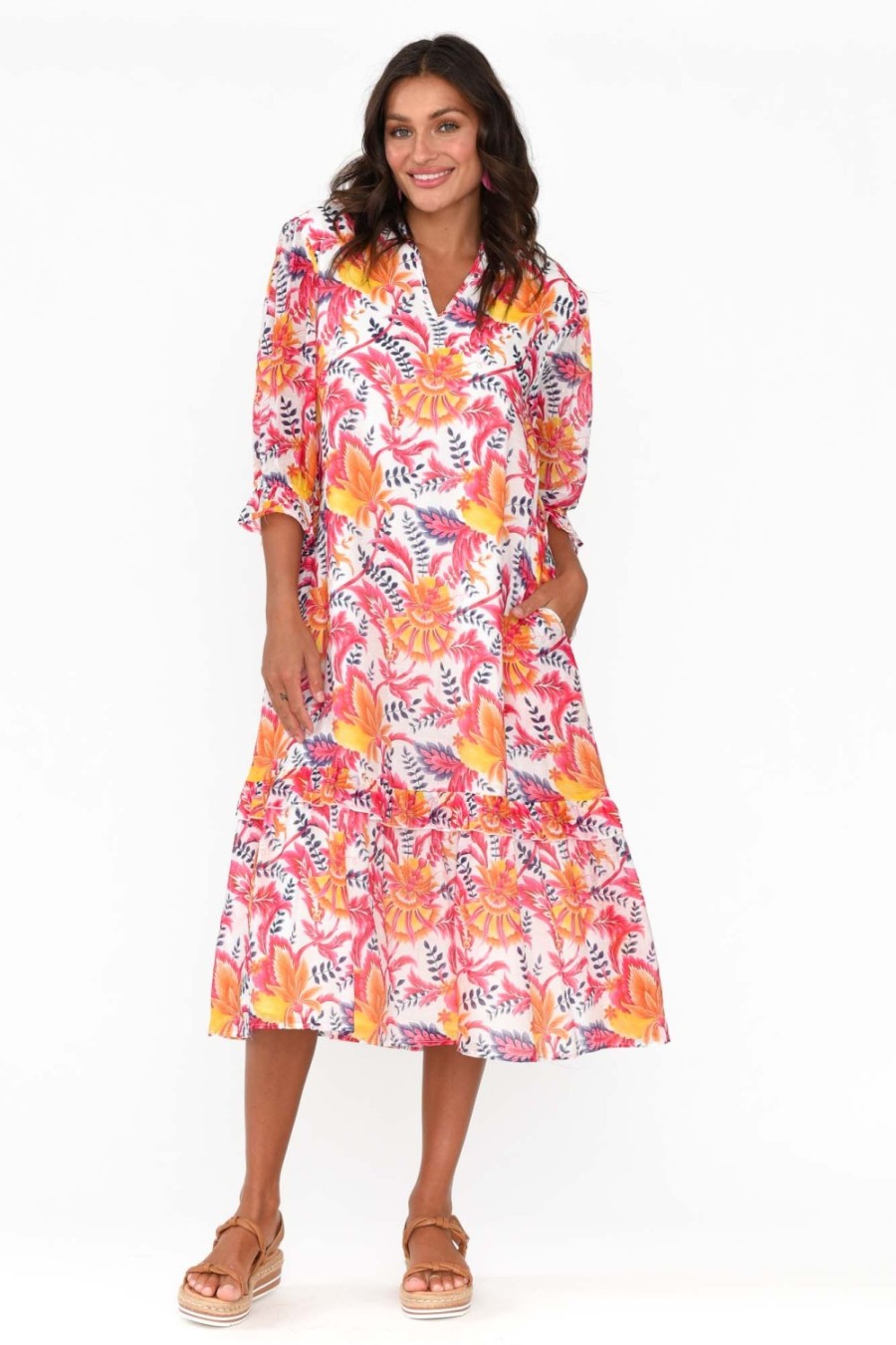 Clothing Liberty Rose Midi Dresses | Jetta Pink Botanical Shirt Dress