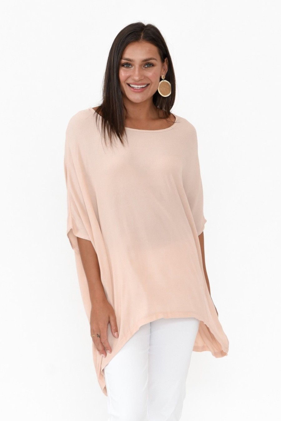 Clothing Boho Tunic Tops | Blush Pink Drape Top