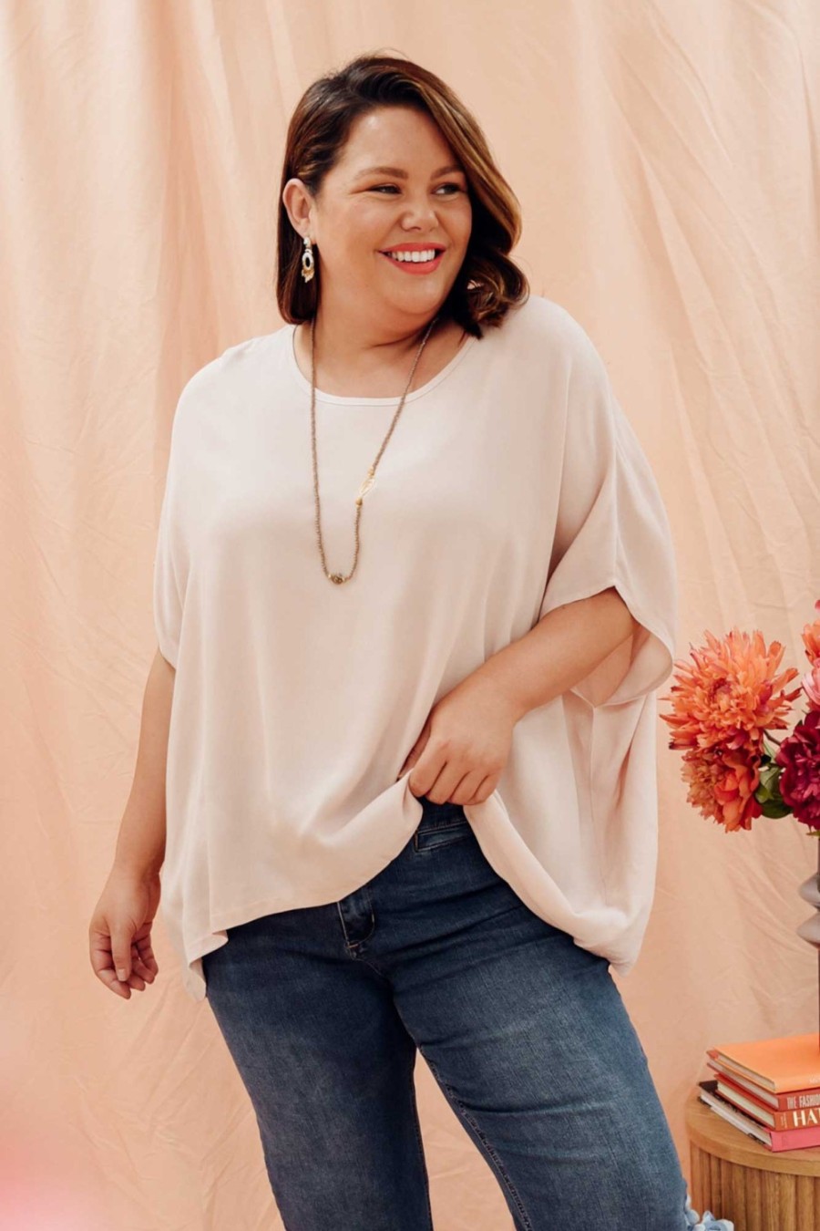 Clothing Boho Tunic Tops | Blush Pink Drape Top