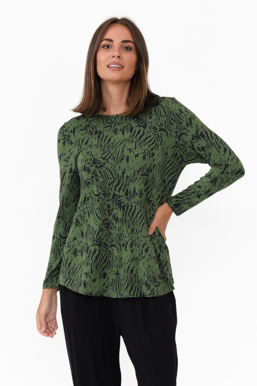 Clothing Tani Sleeved Tops | Carla Green Tiger Micro Modal Top