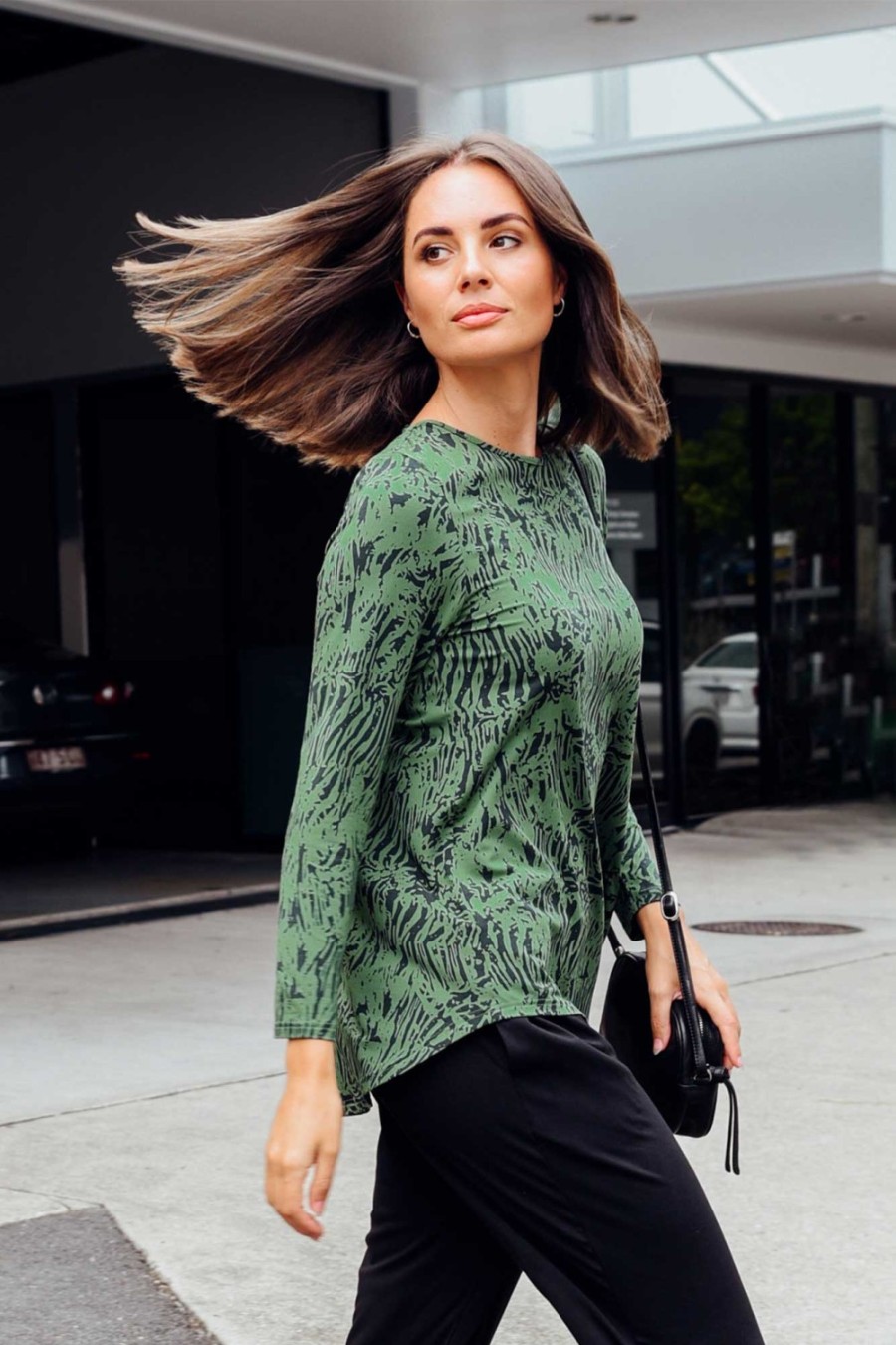 Clothing Tani Sleeved Tops | Carla Green Tiger Micro Modal Top