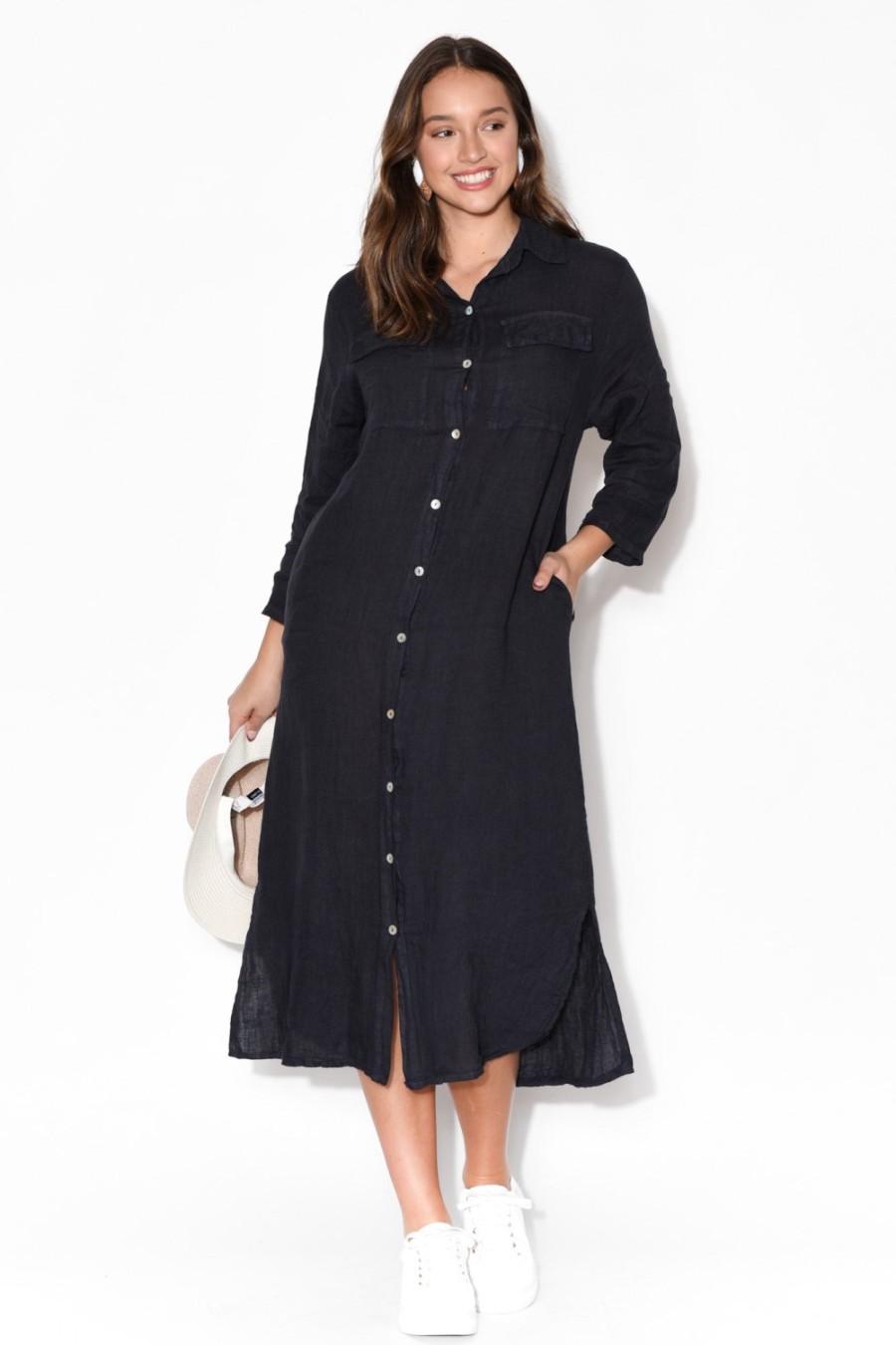 Clothing La Strada Linen Dresses | Danika Navy Linen Dress