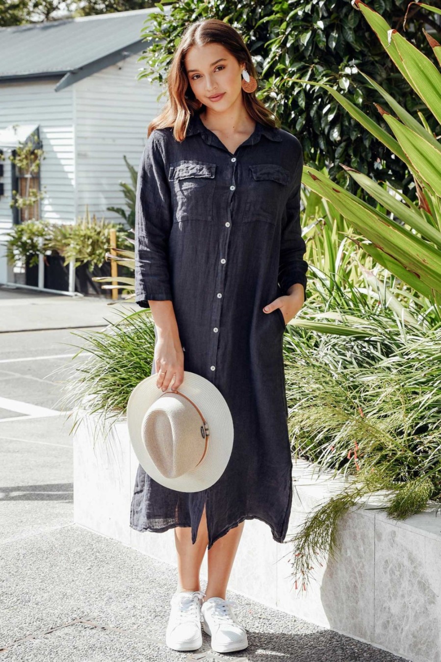 Clothing La Strada Linen Dresses | Danika Navy Linen Dress